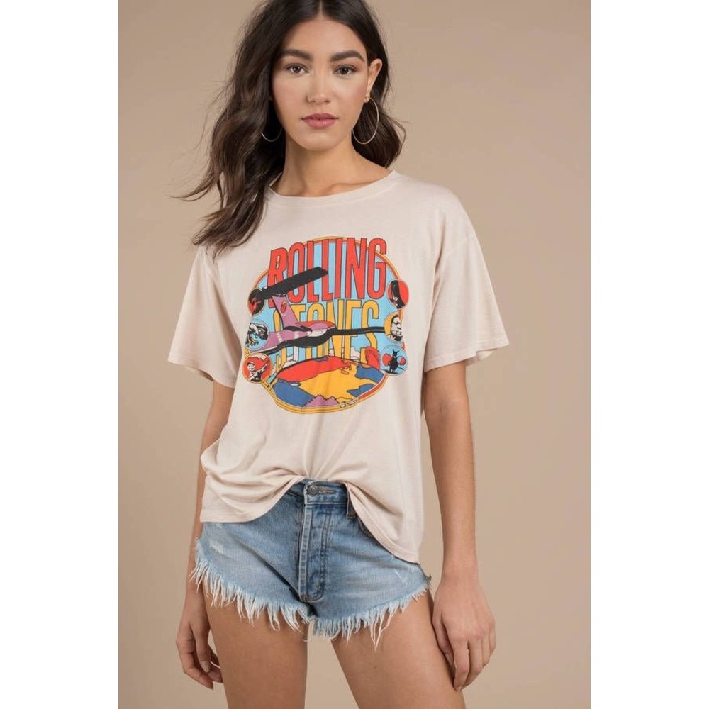 Free People Daydreamer Rolling Stones Around the World 81 Graphic Tee Beige S
